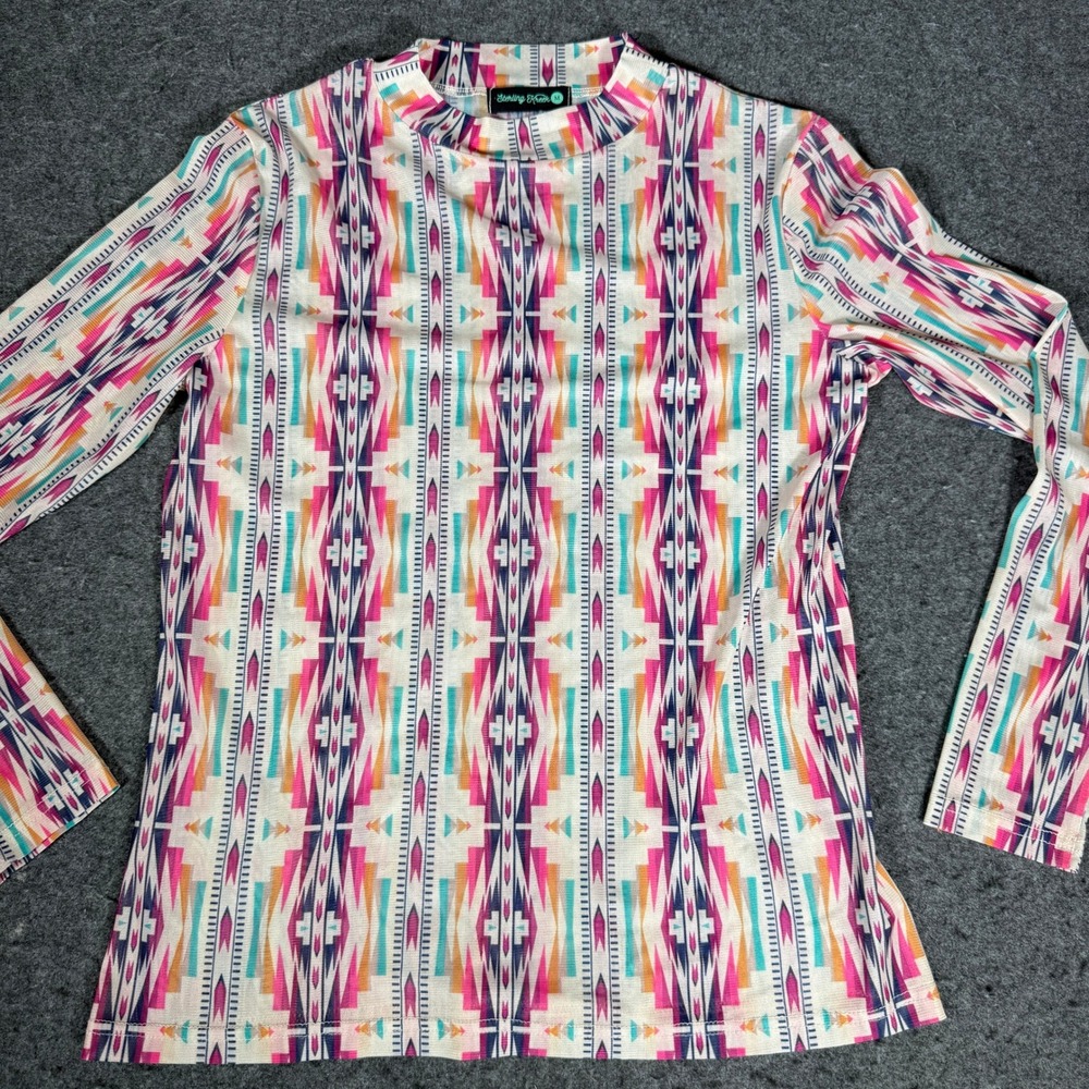 Sterling Kreek Womens Southwestern Aztec Print‎ Mock Neck Long Sleeve Top Medium - Picture 3 of 8